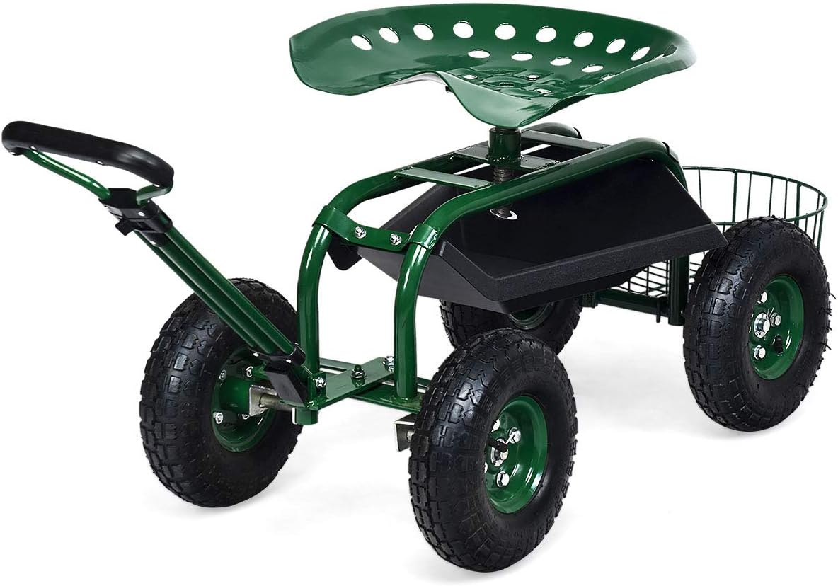 Gardening Tools Basket - Gartenwagen mit Rollhocker, Outdoor-Hocker mit Rädern,
