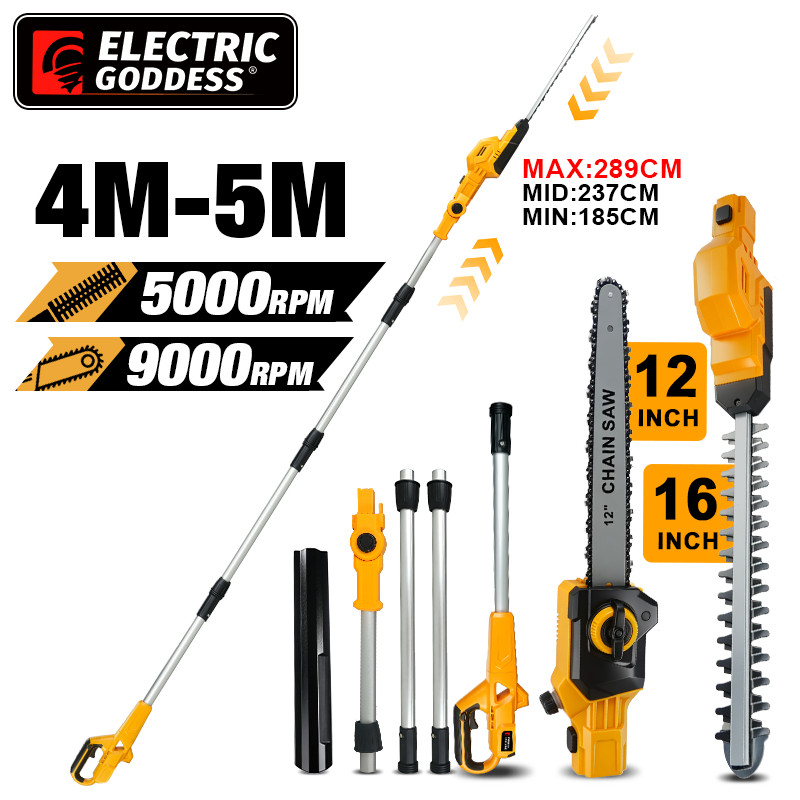 Gardening Tools Battery Powered - 2-in-1 Elektrische Hochastschere Kabellose Teleskop-Heckenschere 12-Zoll-Kettensäge