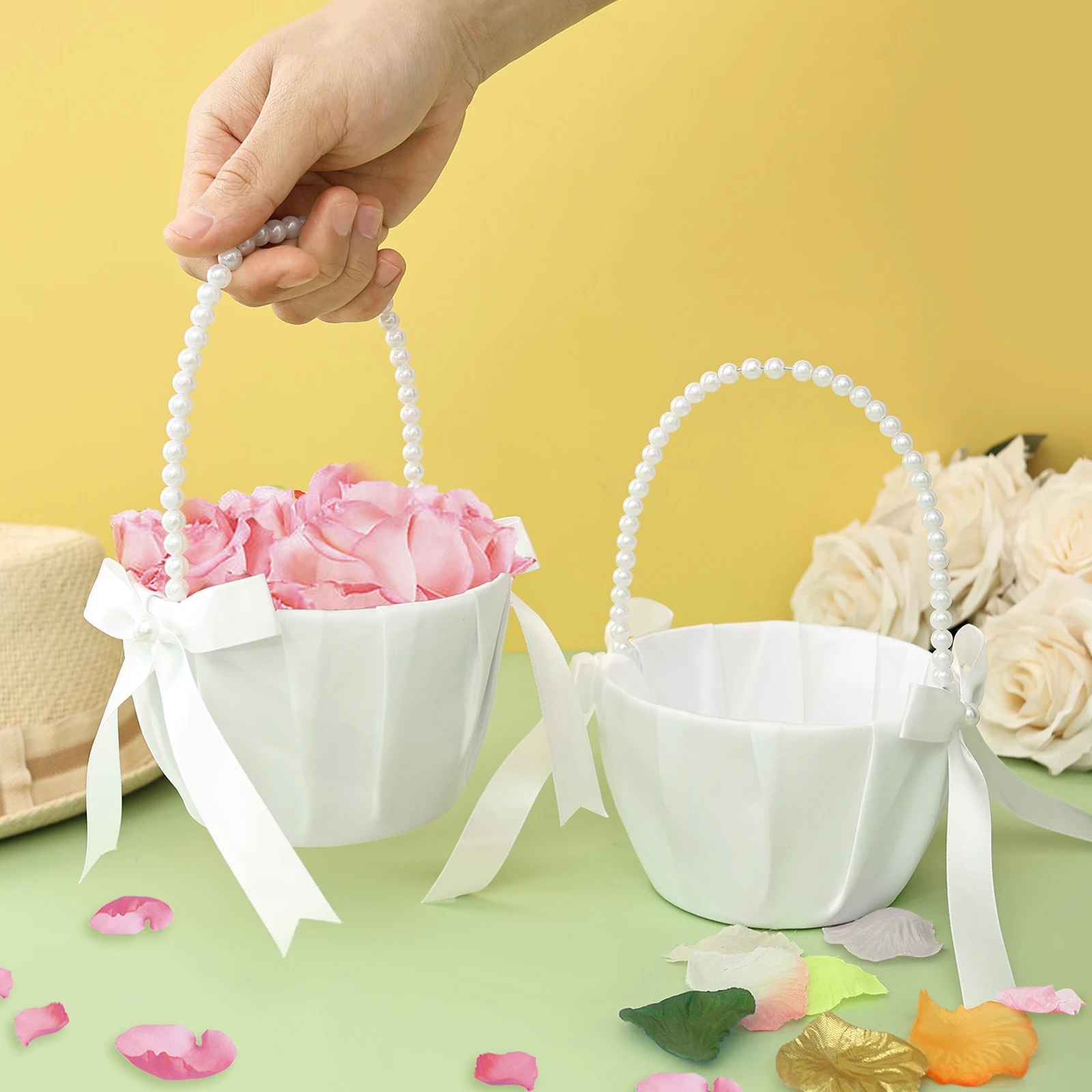 Gardening Tools Girls - 2 Stück Hochzeits-Blumenmädchenkörbchen mit Schleife, Satin,