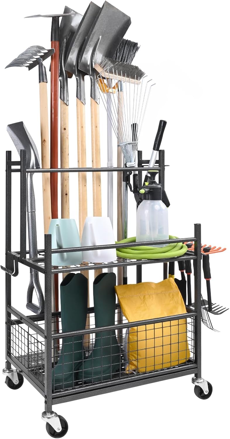 Gardening Hand Tools Yard - Gartenwerkzeug-Organizer, 16 Fächer mit Haken, Werkzeugturm